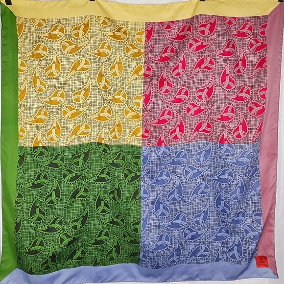ERFURT TUCHER WOMEN'S 100% SILK SCARF RED/BLUE/YELLOW/GREEN PAISLEY PATTERNS - Picture 5 of 6